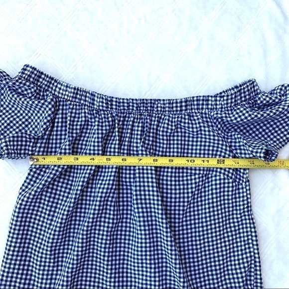 Mossimo Y2K Target Navy Blue Gingham Plaid Picnic Off the Shoulder Blouse Small - Picture 10 of 14